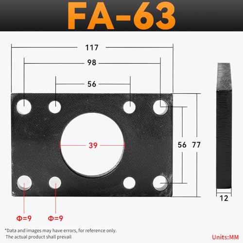 Image of SC Cylinder FA-63 Accessories Square Flange Plate Cylinder Diameter Universal Fitting mounting Plate Fixing Frame with 4 Screws