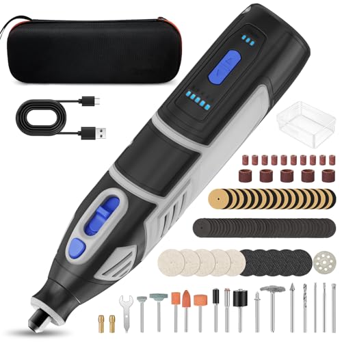 HARDELL Herramienta Rotativa Inalámbrica 12V, Kit de Amoladora Eléctrica con 5 Velocidades (8000-35000 RPM), Batería de 2AH con 80 Accesorios para Lijar, Pulir, Grabar, Cortar, Taladrar, Manualidades