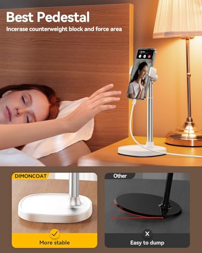 Image of DIMONCOAT Adjustable Aluminum Alloy Cell Phone Stand - White, Universal Compatibility with 4-7 inch Devices, 180 Flip & 360 Rotation
