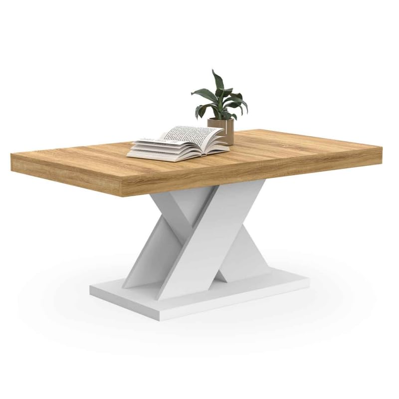 IDMarket Alicia - Mesa de centro con base de madera y pie x blanco