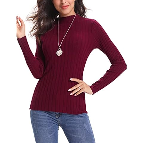 Totatuit Suéter para Mujer Cuello Redondo Acanalados Ligero Rojo Vino Cover