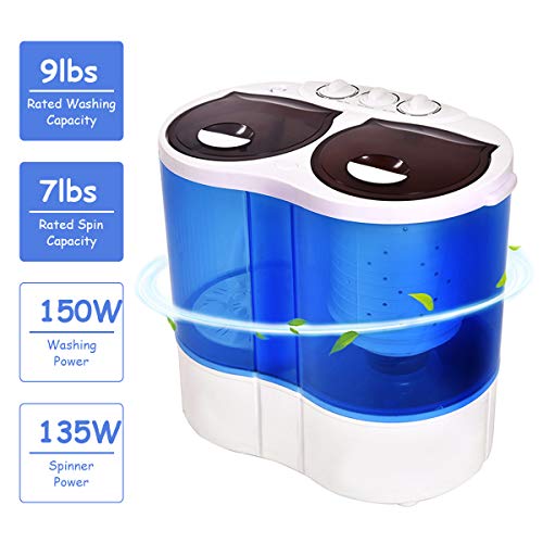 Giantex 16lbs Portable Mini Washing Machine Gravity Drain Compact Twin Tub Washer Spinner, Ideal for Dorms, Apartments, RVs, Camping Blue
