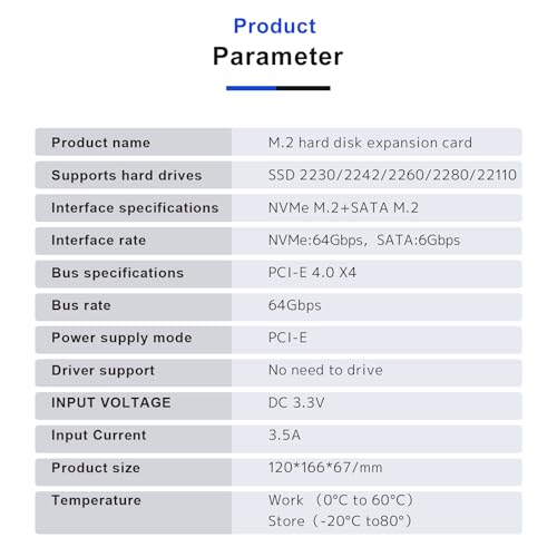PCIe 4.0 X4 to Dual M.2 Adapter Card, Dual Slot NVMe/SATA SSD Expansion Card, Support 2X M.2 NGFF SSDs at Full Speed,PCIe Expansion Card for PCI-EX4X8X16,with Fan to Dissipate Heat