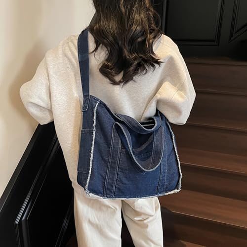 Image of Denim Tote Bags for Women Jean Purse Casual Denim Handbag Large Capacity Crossbody Shoulder Bag