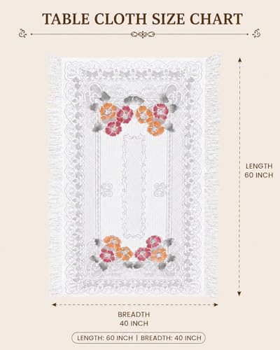 Image of Cotton Net Embroidered Center & Dining Table Cover for 4 Seater | Rectangular 40x60 Inch | Lightweight & Washable Table Cloth | Pack of 1 (White)