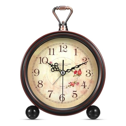 Veemoon Vintage Desk Alarm Clock - 8# Antique Silent Table Clock Decorative Quiet Non-Ticking Alarm - Retro European Style- for Kids, Office, Desk Bedside Shelf Decor, No Battery