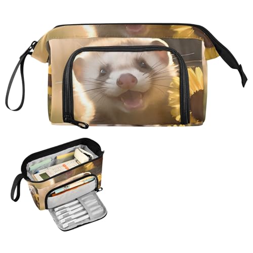 Image of SUABO Big Capacity Pencil Case, Cute Ferrets Daisy Pen Bag Pouch Holder Stationery Bag School College Office Organizer for Teen Adults Student
