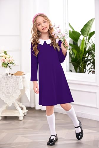 Image of Arshiner Girls Long Sleeve Vintage Peter Pan Collar T-Shirt Dress Age 4-13 Years