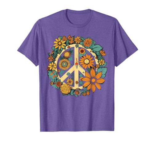 Símbolo Hippie Daisy Peace, diseño retro, con forma de girasol Camiseta