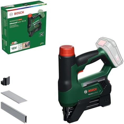 Bosch 18V System agrafeuse/cloueur sans fil AdvancedTacker 18V-25 (puissant outil 2 en 1 pour clouer et agrafer avec agrafes, clous, butée de distance, embout guide-fil)