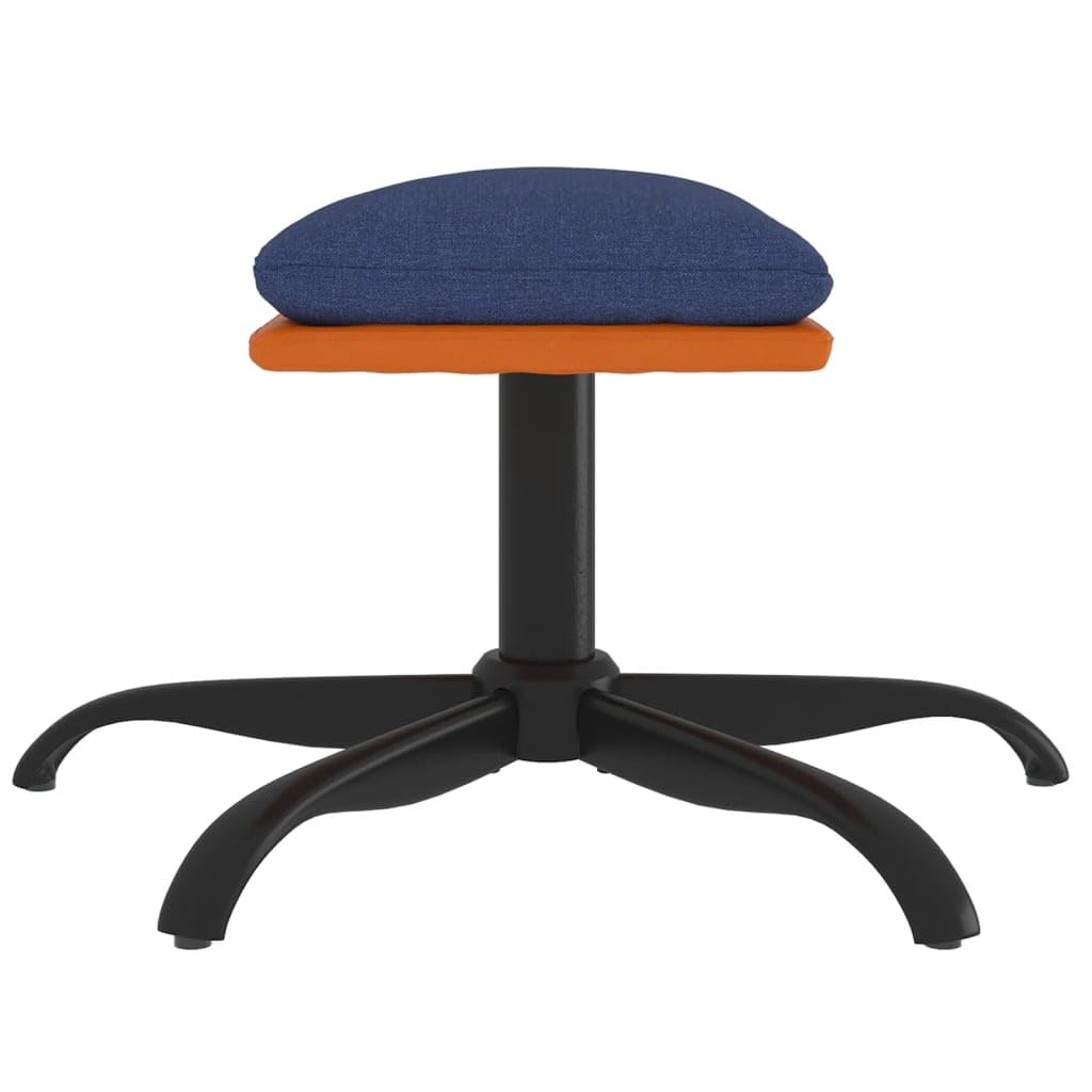 Reposapiés azul 60 x 60 x 36 cm de tela y piel sintética con patas de metal, taburete acolchado para salón, asiento cómodo, puf flexible como reposapiés y asiento