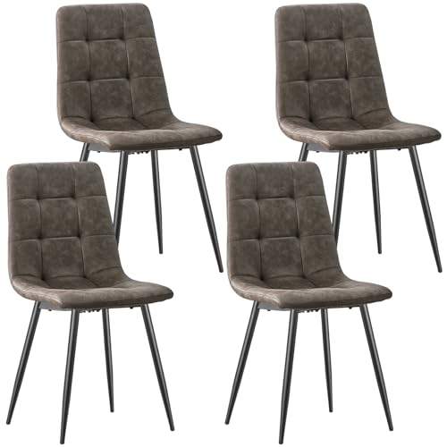 ANVOFONG Pack De 4 Sillas De Comedor,Tejido Técnico Sillas Cocina,con Base MetáLica Silla Acolchada,Sillas Salon,Adecuado para Comedores, Salones, Cocinas, Dormitorios,Marrón Oscuro