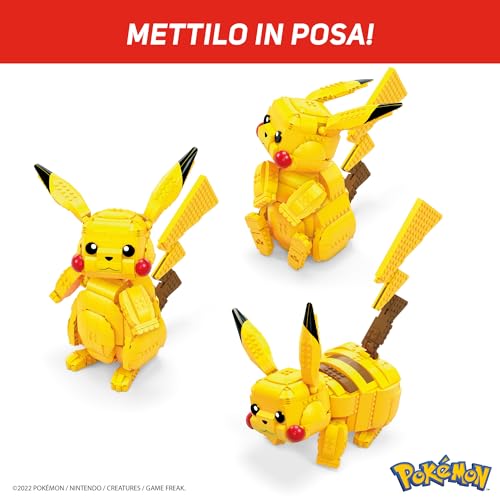 MEGA Pokémon - Pikachu Gigante da 30,5 cm, da costruire, da oltre 600 pezzi, Giocattolo per Bambini 6+ Anni, FVK81 - Lego - Immagine 4