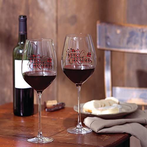 Verres à vin Merry Christmas 325 ml pour dégustation de rouge et blanc - Lot de 2