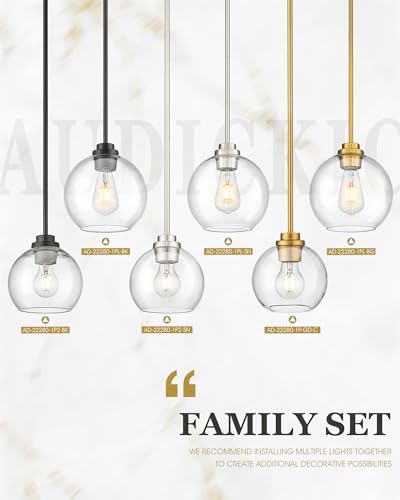 Image of Pendant Lights Kitchen Island 2 Pack, 7 inch Modern Brushed Nickel Hanging Lights Fixtures with Clear Glass Globe Shade, Kitchen Island Lighting for Bathroom, AD-22280-1P2-SN-C