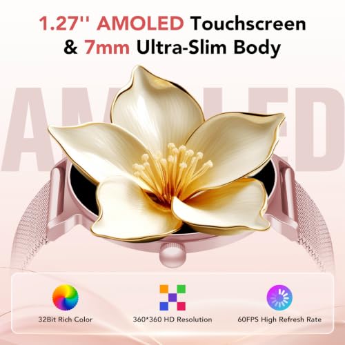 taopodo Smart Watches for Women, 1.27" AMOLED Health Fitness Tracker with Bluetooth Calling (Answer/Make Calls), 120+ Sports Modes, Timer, IP68 Waterproof Watch for Android/iPhone
