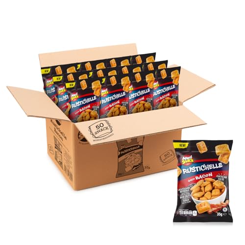 Aperisnack® - AP01.010.07 - Rustichelle Bacon Box 50pz Monoporzione 35g. Snack Salati e Stuzzichini Ideali per l'Aperitivo e le tue Feste