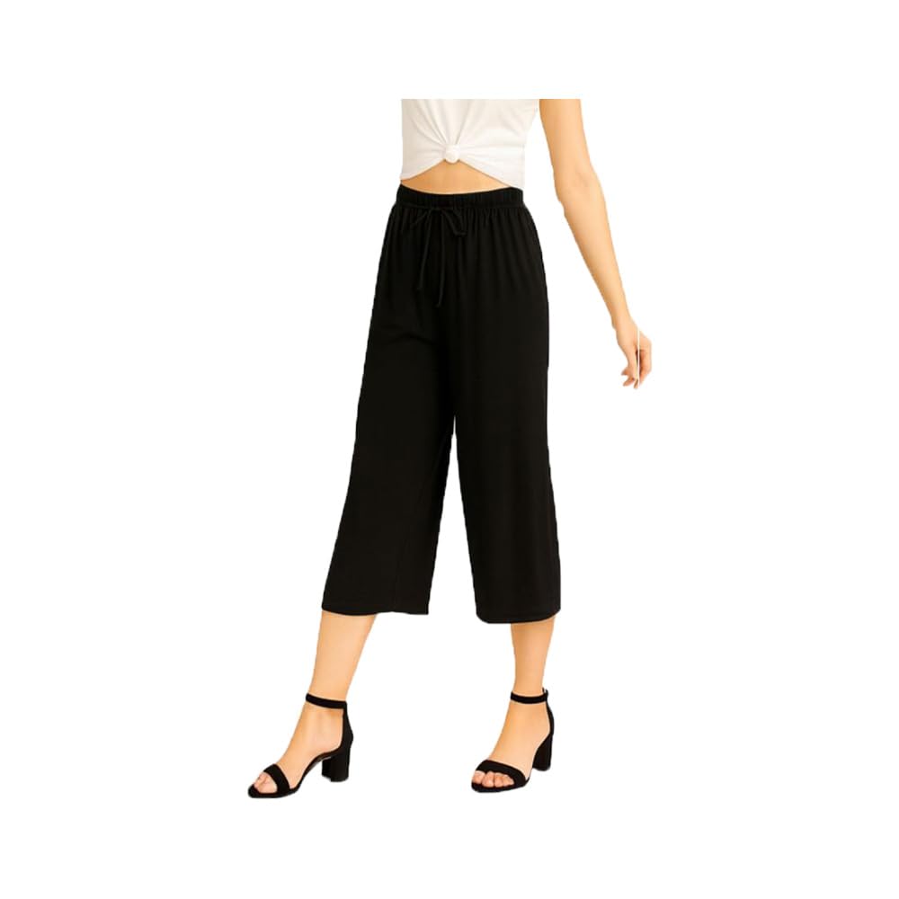 Womens Cotton Plain Loosefit Capri, 3/4th Capri For Girls Single Pack Black-picture-40