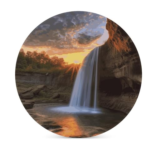 Dessous de verre rond céramique motif cascade antidérapant absorbant pour table basse - 4