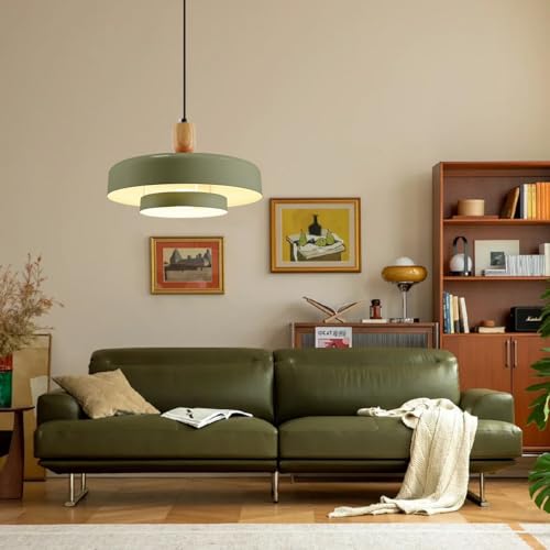 Image of Olive Green Pendant Light 2 Packs, 13.8 inch Farmhouse Pendant Light Industrial Adjustable Hanging Light Fixture with E26 Base for Over Dining Room Table Entryway Hallway