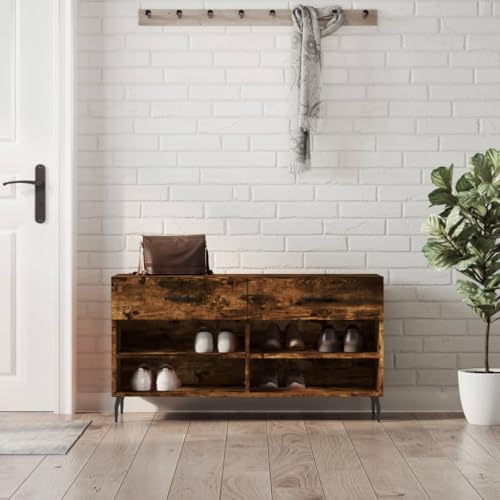 Banc à chaussures en chêne véritable Mangloder, l'élégance du bois fumé - 2