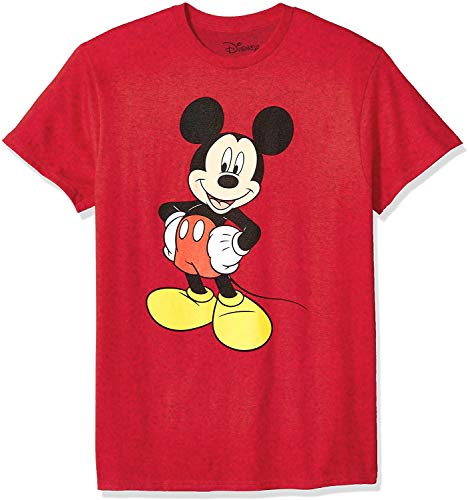 Disney Men's Classic Mickey Mouse Full Size Graphic Short Sleeve T-Shirt, Red Heather, XL