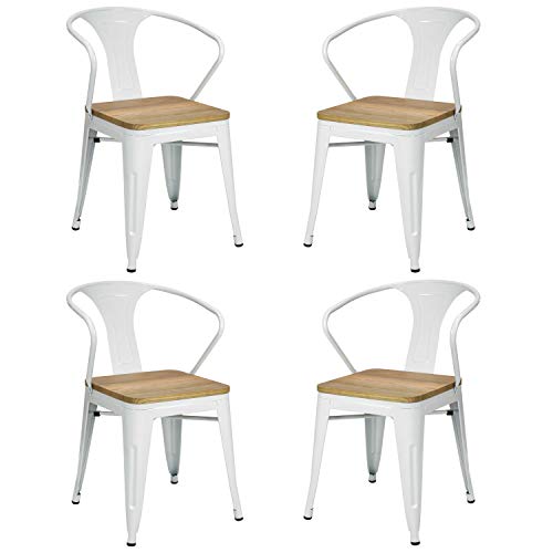 Vaukura Silla Oliix Con Brazos Pack 4 - Silla Industrial Metálica Brillo Asiento De Madera Blanco Vaukura Silla Oliix Con Brazos Pack 4 - Silla Industrial Metálica Brillo Asiento De Madera Blanco