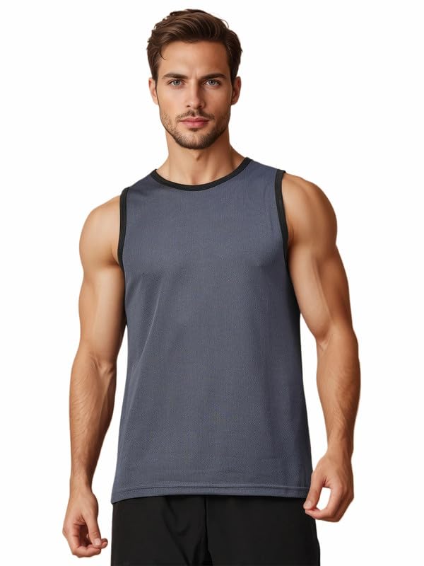Image of CHKOKKO Men Polyester Solid Gym Regular Fit Tank Tops Sleeveless Sports Vest