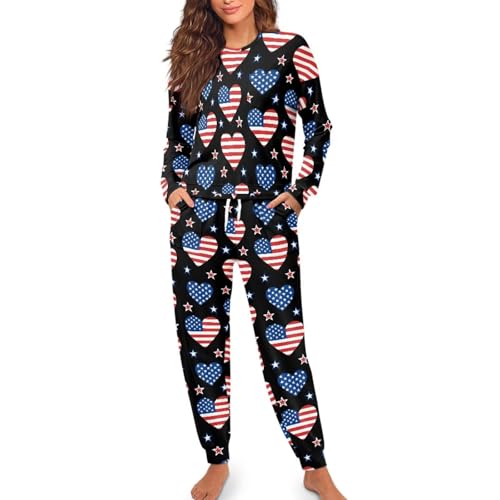 Image of Womens Lounge Set Long Sleeve Soft Pajama Sets | Casual 2 Piece Pj Outfit, Crewneck Sleepwear with Pockets, Adjustable Drawstring, Soft Comfy Fall Pajamas, Plus Size