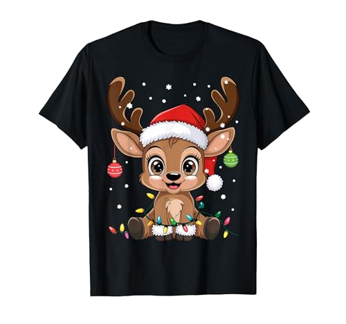 Rentier süßer Weihnachtspullover Weihnachten lustig süß T-Shirt,...