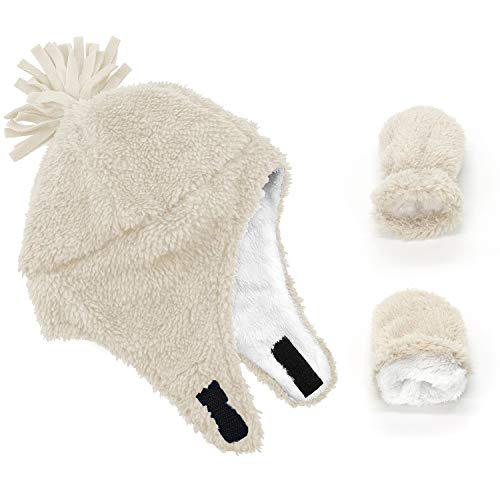 Century Star Baby Fleece Hat Warm Earflap Toddler Boys Winter Hat and Mitten Set Fuzzy Beige M(1-2 Years)