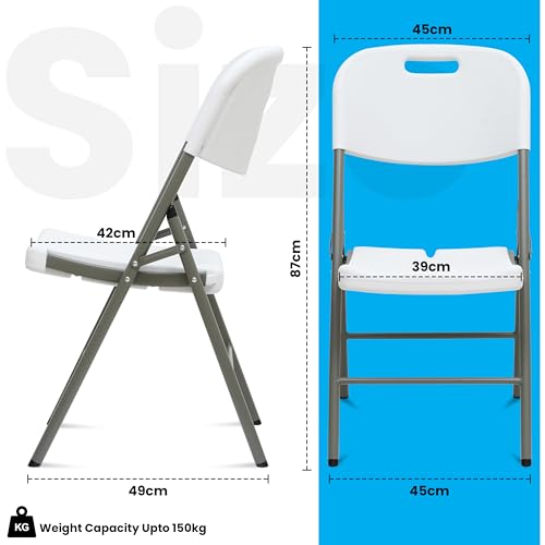 Image of Livzing Heavy Duty Plastic Folding Chair for Home, Office & Outdoor | Portable, Ergonomic Back Support | Strong Steel Frame, Anti-Skid Legs | Easy to Clean | 150 kg Load Capacity (2 Pack - White)