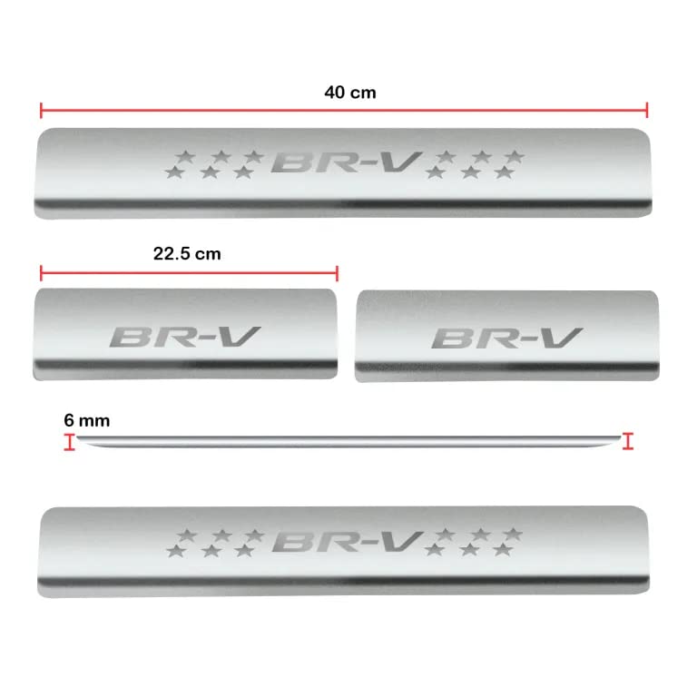 Image of AC Door Sill /Foot Step Stainless Steel Scuff Plate Plates Compatible with Honda BRV (Set of 4 Pcs)