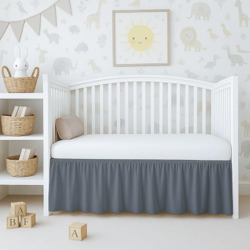 Image of Cottington Lane Dark Grey Crib Skirt Dust Ruffle 14 inch Drop, Fits 28 inch x 52 inch