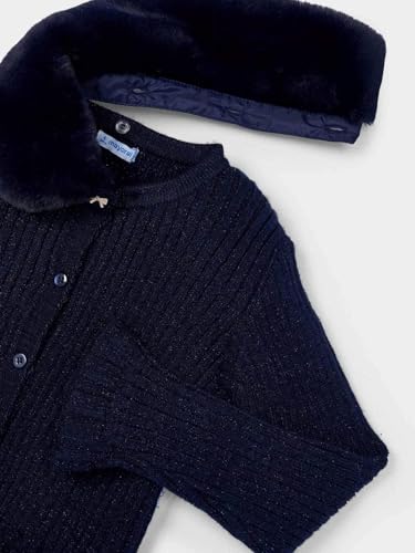 Mayoral Faux Fur Collar Cardigan for Girls Navy3