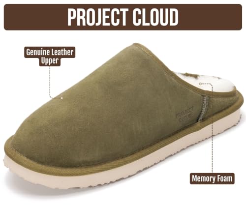Image of Project Cloud Men's 100% Genuine Leather Shearling Memory Foam Slippers | Genuine Shearling Lining and Lightweight Non-Slip Indoor & Outdoor Wear Slippers for Men - Water-Resistant Mens Slippers