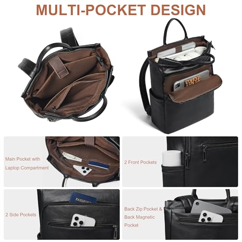 Mochila de cuero para portátil para mujeres, negra miniatura 2