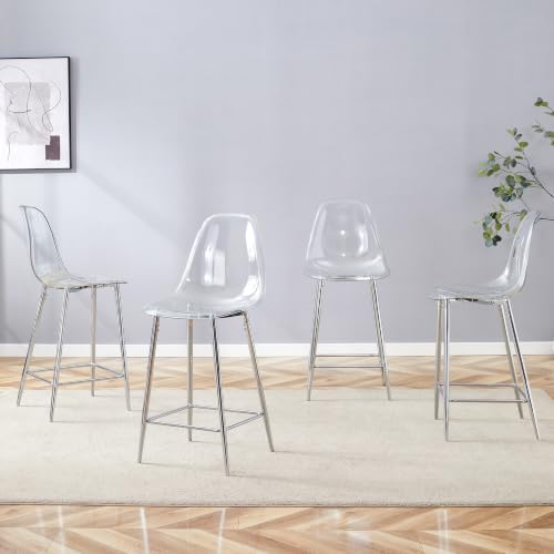 LINKHOO Lot de 4 tabourets de Bar Transparents, avec Structure métallique argentée, 51 * 45 * 102 cm