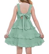 GRACE KARIN Girls Summer Dresses Tie Back Smocked A-Line Ruffle Hem Casual Elegant Midi Sundress ...