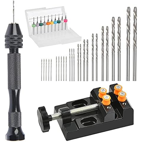 DODUOS Handbohrer Set mit 25 Stück Spiralbohrer Bits, 10 Stück PCB Mini Bohrer, 1 Stück Schraubstock und Manuelle Bohrmaschine Handbohrer Werkzeuge für DIY Bohren, Schmuck Carving Cover