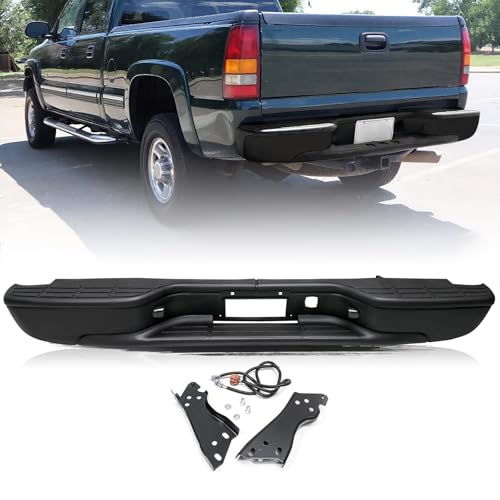 Aosky Rear Step Bumper Assembly for 1999-2006 Chevy Silverado 1500 & GMC Sierra 1500 2500 w/o Sensor Hole Back Bumper Matte Black
