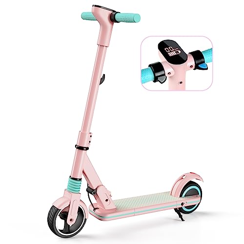 BXHOVERGO Patinete Electrico Niño 6.5 Pulgadas, 6 a 12 años Plegable con Pantalla LED Plegable Fácil E Scooter Patinetes Electricos Niños, Regalo para Niños Y Adolescentes (Rosa)
