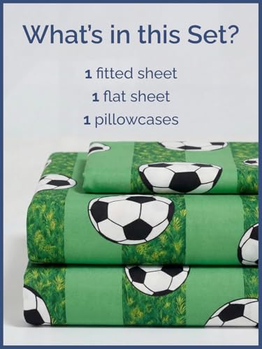Image of Kids Twin Size Soccer Bed Sheets - 3 Piece Kids Soccer Sheet Set | Soccer Themed Bedding, Ultra-Soft, Cute & Cozy, Breathable & Machine Washable, Kids Bed Set for Boys, Girls, Teens & Toddlers