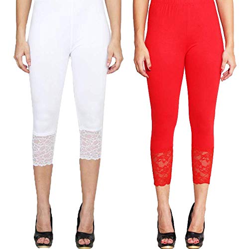 Image of Snowball Lace Capri Leggings for Women | PlusSize Stylish Net Capri for Girls