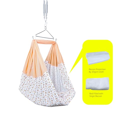 Image of Beetot New Born Baby Swing Cradle (Jhula) | Cradle Set With Mosquito Net, Spring And Triangle Hanger | Weight Capacity Up To 20Kg | Age From 0-12 Months | Bismark Premium (Orange) - Cotton