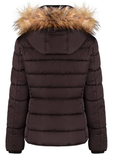 BodiLove Women's Puffer Jacket with Removable Faux Fur Hood and Zipper Brown S2