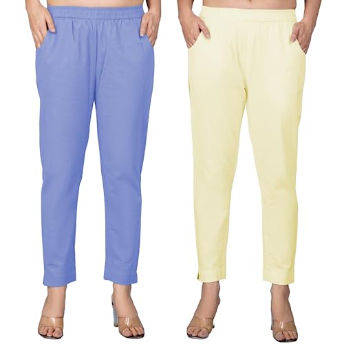 Image of Regular Fit Fully Elastic Waist Ankle Length Premium Cotton Casual Trouser Pant (Combo Pack of 2)