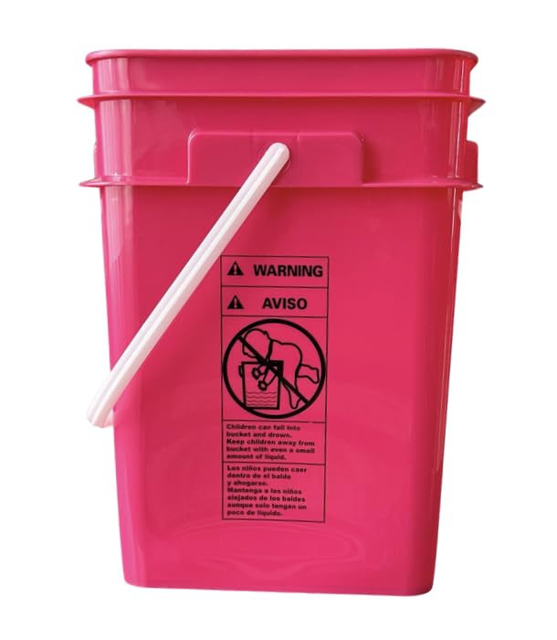 Image of House Naturals 4 Gallon Square Food Grade Bucket Pail with Plastic Handles and Lid (Pack of 3) Made in USA containers (Magenta - White lids)