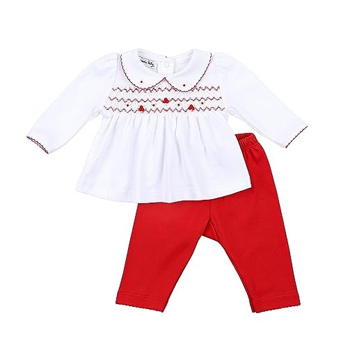 Magnolia Baby Baby Girl Clara and Colton Red Smocked Collared Girl Toddler 2pc Pant Set