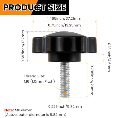 Aifeier ET 4 Pieces M6 x 20mm Star Hand Knob, Black Plastic Hex Shaped Clamping Knob Handle for Umbrella Base Replacement Knob (M6 OD≈5.82 mm)
